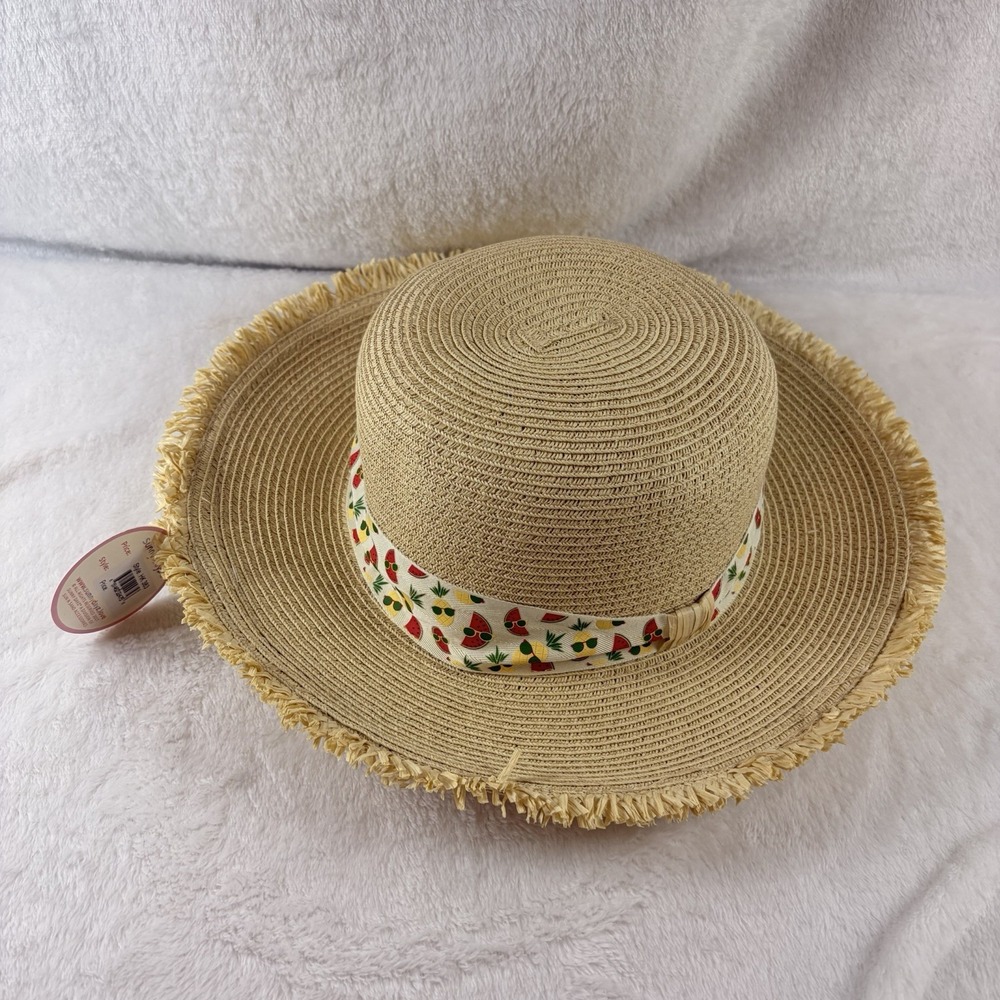Sunny Dayz Sun N Sand Kids Straw Sun Hat Frayed Brim Fruit Band HK 383 Coastal